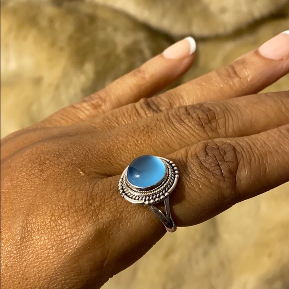BLUE CHALCEDONY Ocean Blue Gemstone ๐ 925 Silver Ring Vintage Boho Retail $140 - Picture 3 of 9